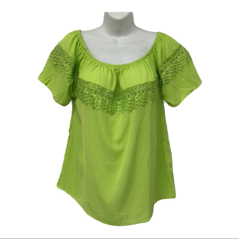 Lucky too lime green crochet detail over shoulder women’s size S small‎
